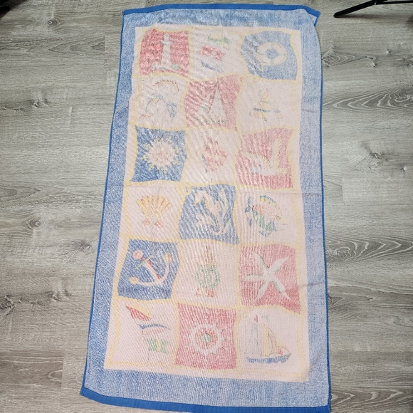 90s VINTAGE Flag Beach Pool Towel Nautical Sailboat Wheel Anchor - Picture 8 of 10